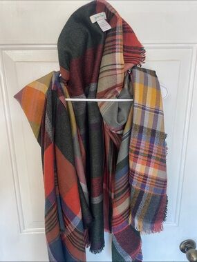 Anne Marie Plaid Wrap in Green, Orange, Yellow & Purple